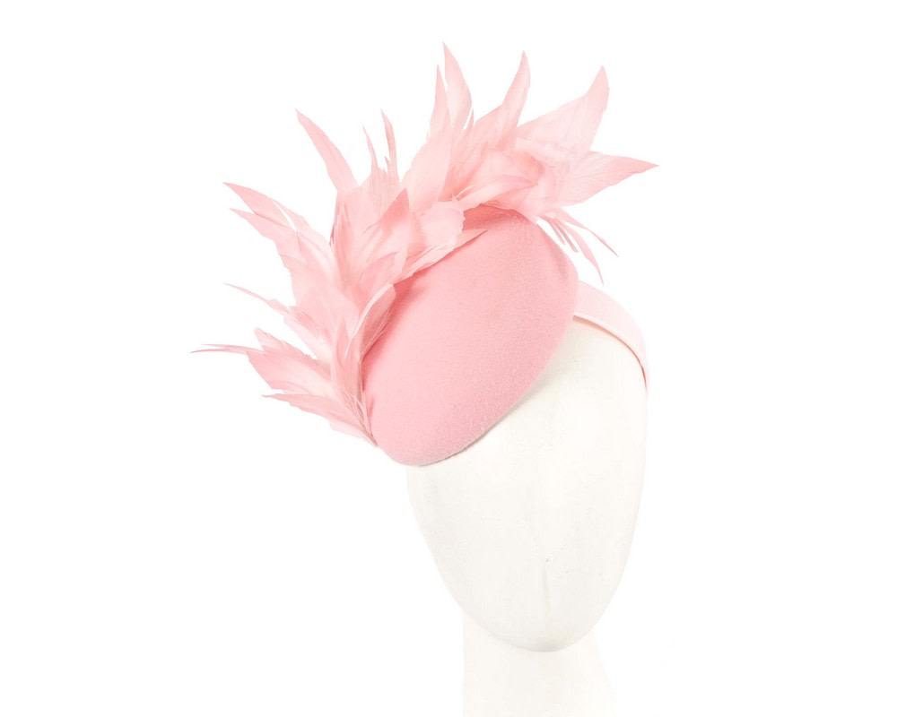 Pink feather winter facing fascinator - Hats From OZ UK | F677PI Pink feather winter facing fascinator - Hats From OZ UK