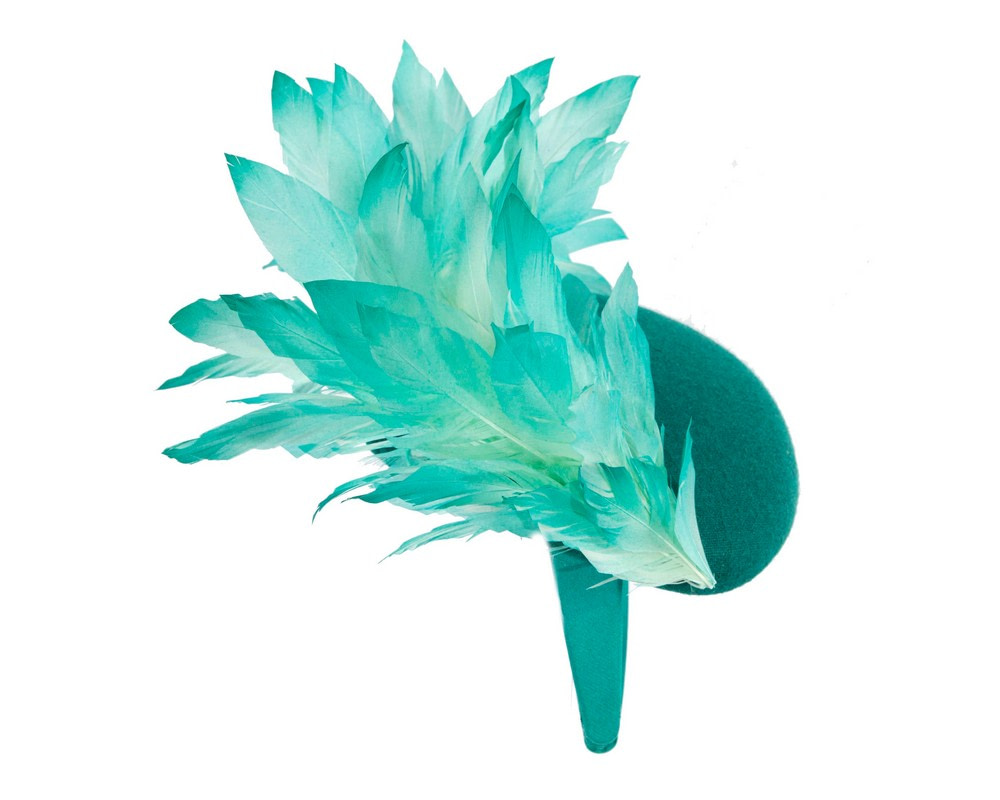 Teal feather winter facing fascinator - Hats From OZ UK Teal feather winter facing fascinator - Image 4