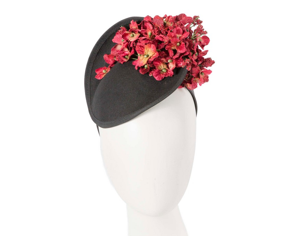Black and red winter racing fascinator by Fillies Collection - Hats From OZ UK Black and red winter racing fascinator by Fillies Collection