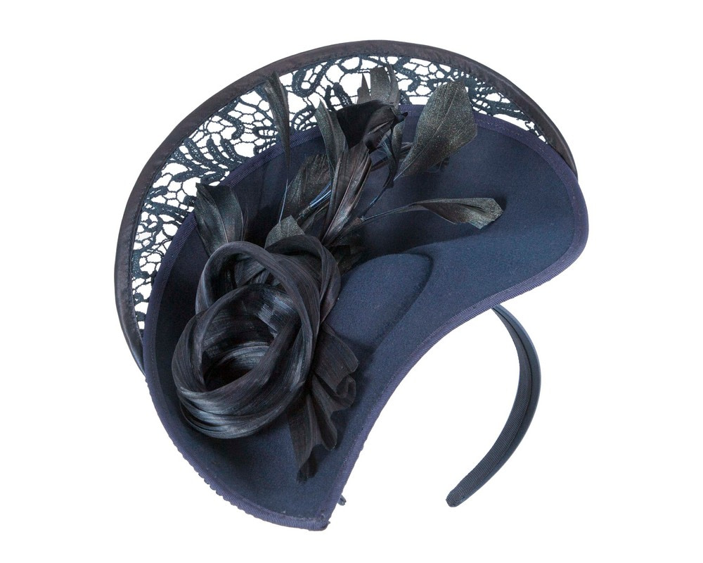 Bespoke navy winter fascinator by Fillies Collection - Hats From OZ UK Bespoke navy winter fascinator by Fillies Collection - Image 2