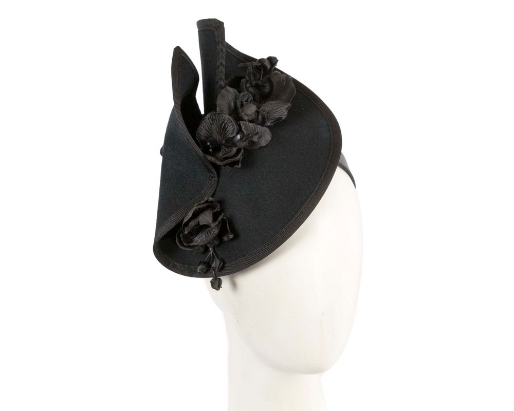 Black winter felt fascinator with orchid - Hats From OZ UK