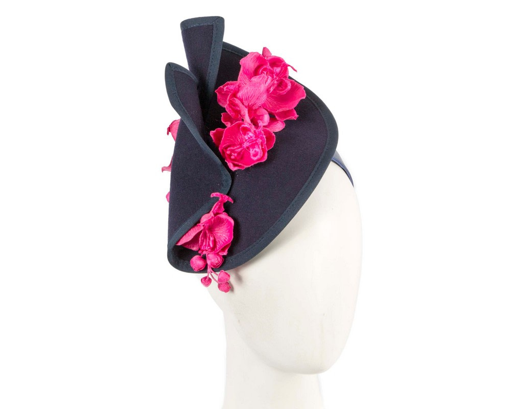 Navy and fuchsia winter felt fascinator with orchid - Hats From OZ UK