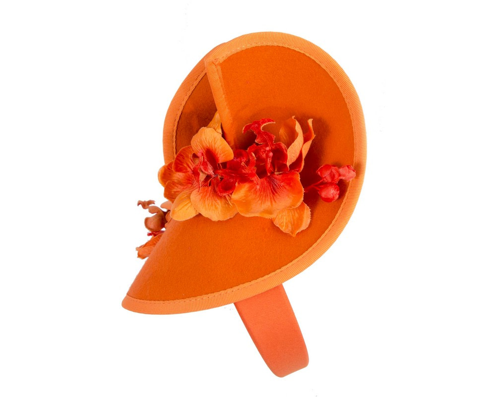 Orange winter felt fascinator with orchid - Image 3