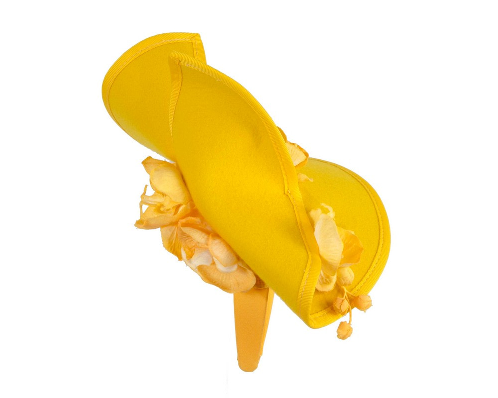 Yellow winter felt fascinator with orchid - Hats From OZ UK Yellow winter felt fascinator with orchid - Image 4