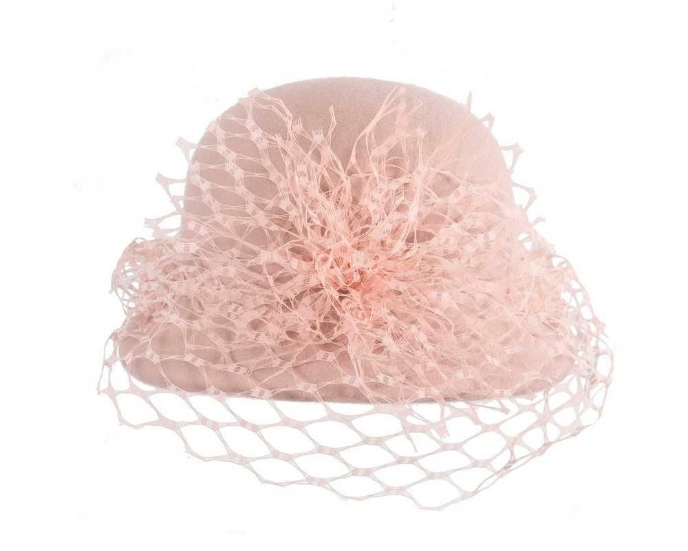 Blush winter felt cloche hat with face veil - Hats From OZ UK Blush winter felt cloche hat with face veil - Image 4