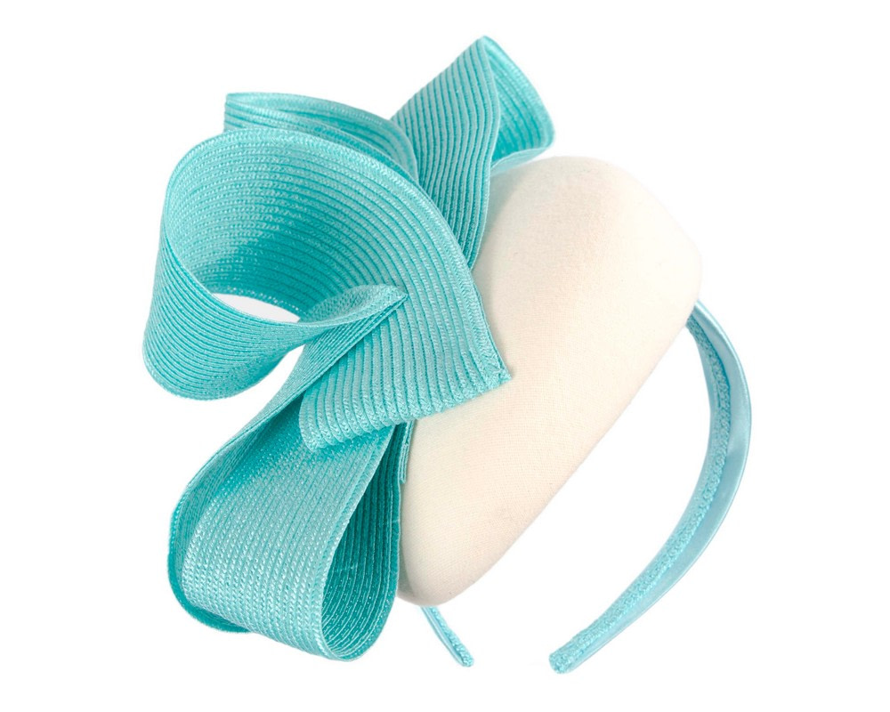 Cream & turquoise pillbox winter fascinator by Fillies Collection - Hats From OZ UK Cream & turquoise pillbox winter fascinator by Fillies Collection - Image 2