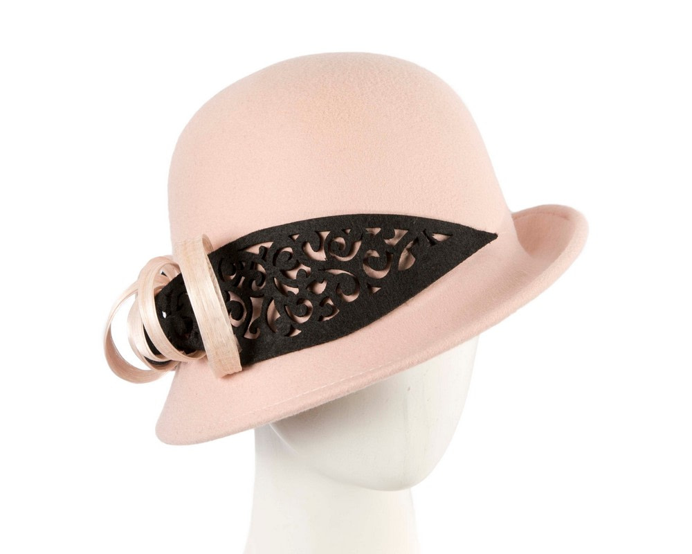 Felt beige & black cloche hat by Fillies Collection - Hats From OZ UK