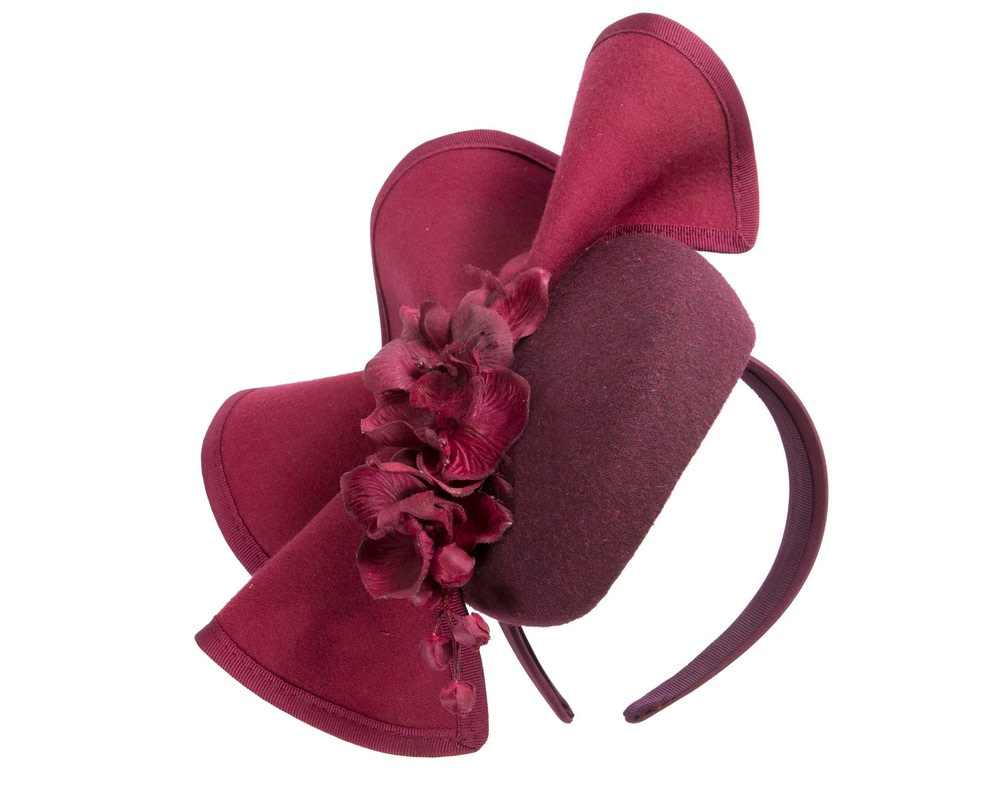 Burgundy winter pillbox fascinator with flowers by Fillies Collection - Hats From OZ UK Burgundy winter pillbox fascinator with flowers by Fillies Collection - Image 2