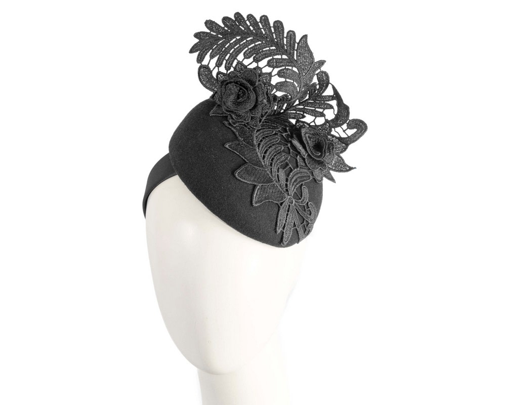 Elegant Black Pillbox Fascinator with Lace Details - Hats From OZ UK