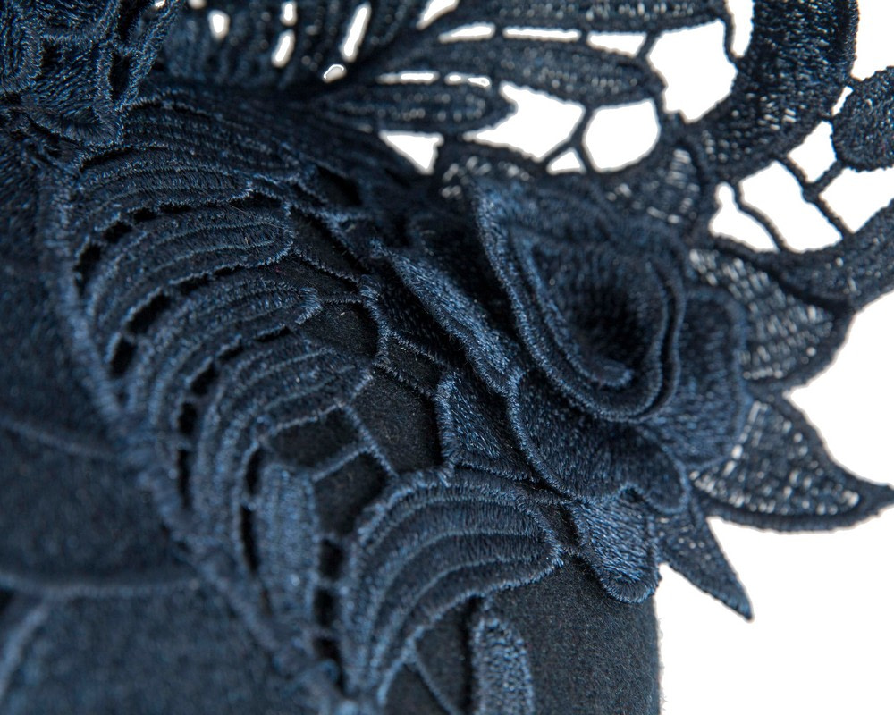 Elegant Navy Pillbox Fascinator with Lace Details - Hats From OZ UK Elegant Navy Pillbox Fascinator with Lace Details - Image 5