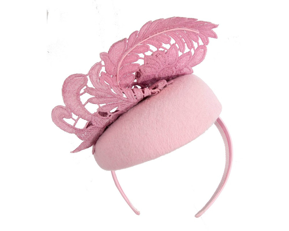 Elegant Pink Pillbox Fascinator with Lace Details - Hats From OZ UK Elegant Pink Pillbox Fascinator with Lace Details - Image 6
