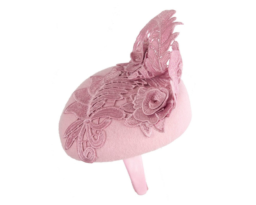 Elegant Pink Pillbox Fascinator with Lace Details - Hats From OZ UK Elegant Pink Pillbox Fascinator with Lace Details - Image 3