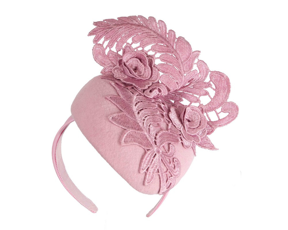 Elegant Pink Pillbox Fascinator with Lace Details - Hats From OZ UK Elegant Pink Pillbox Fascinator with Lace Details - Image 2