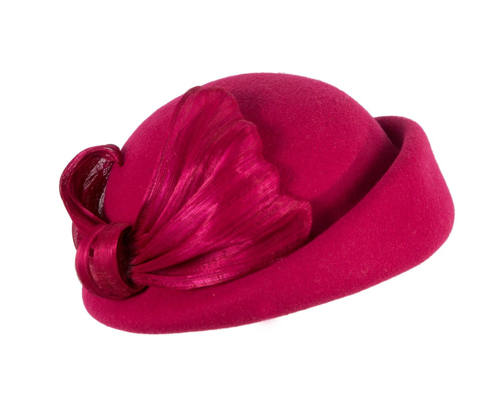 Elegant Magenta Felt Hat with Silk Abaca Trim by Fillies Collection - Hats From OZ UK Elegant Magenta Felt Hat with Silk Abaca Trim by Fillies Collection - Image 2
