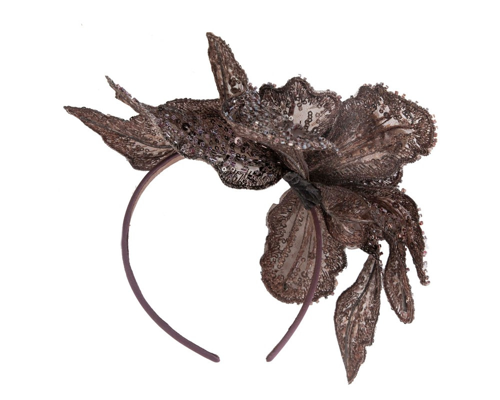 Shiny chocolate lace fascinator by Fillies Collection - Hats From OZ UK Shiny chocolate lace fascinator by Fillies Collection - Image 4