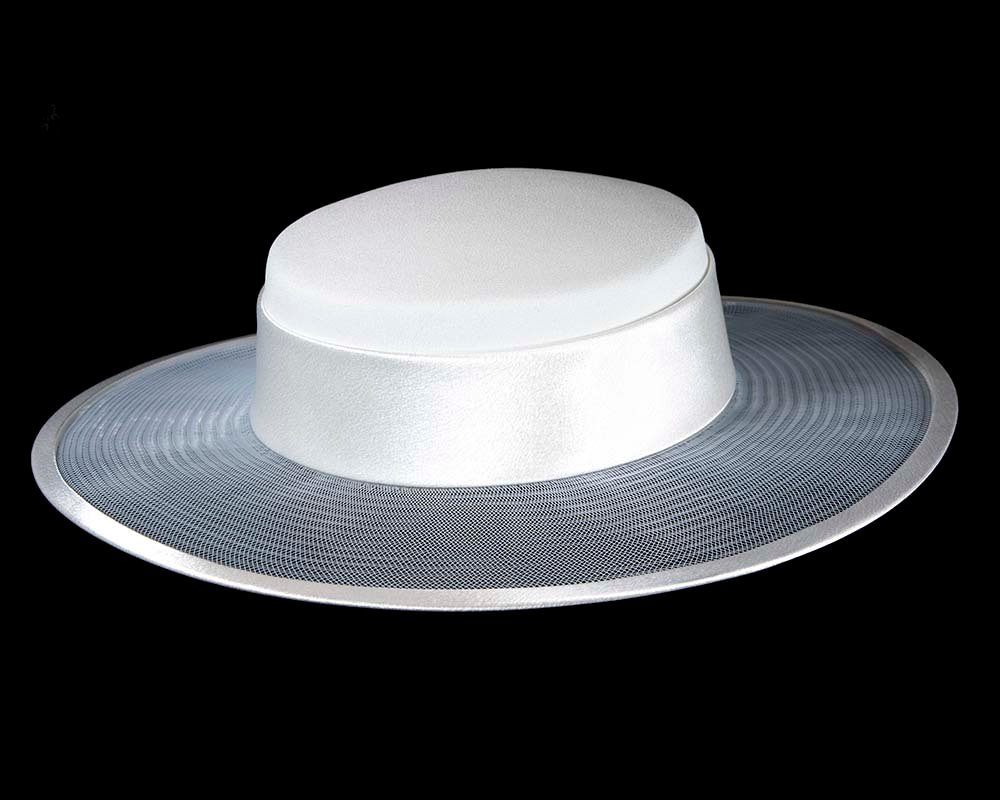 White designers boater hat - Hats From OZ UK White designers boater hat - Image 2