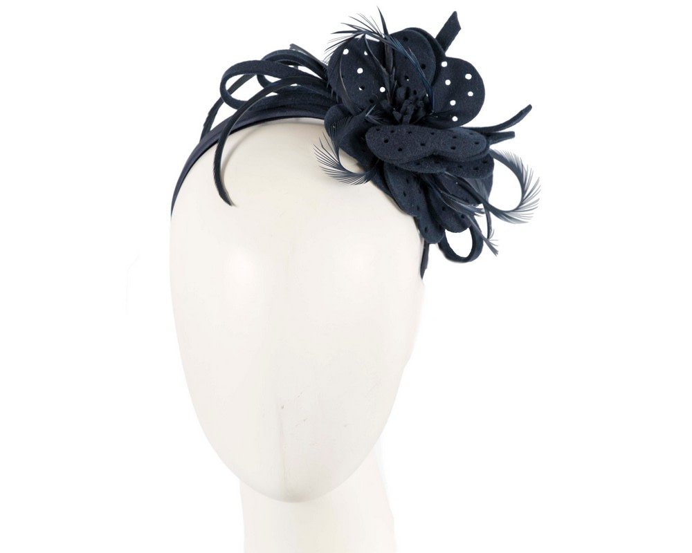 Navy felt flower winter fascinator - Hats From OZ UK