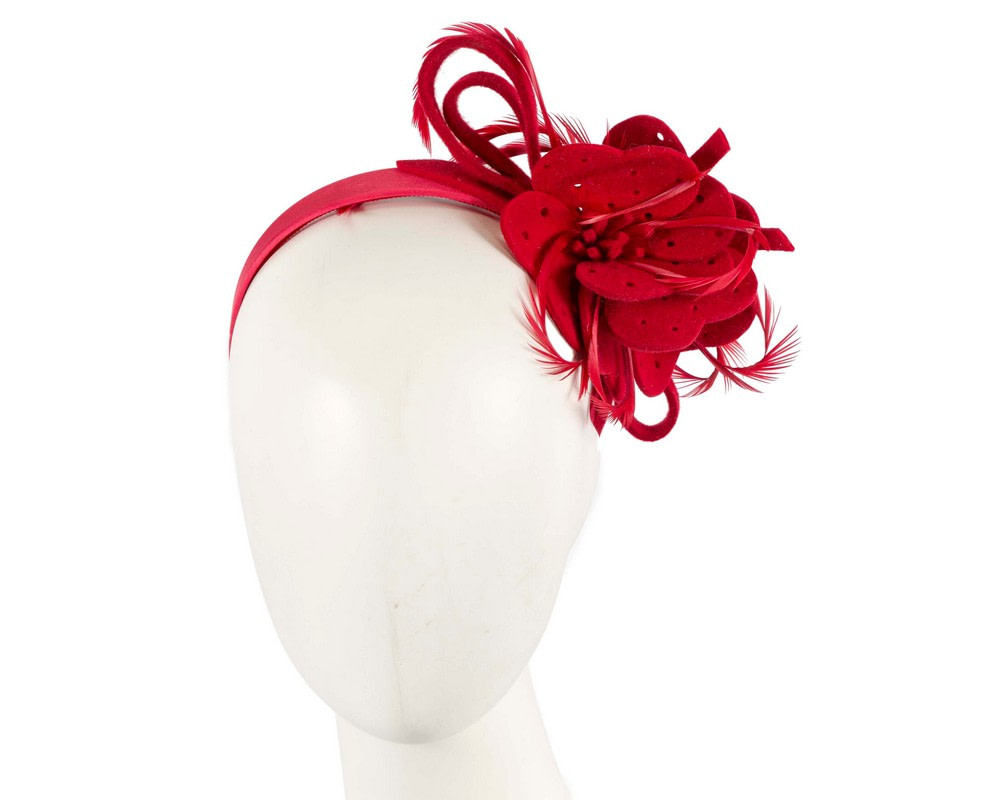 Red felt flower winter fascinator - Hats From OZ UK | J361R Red felt flower winter fascinator - Hats From OZ UK