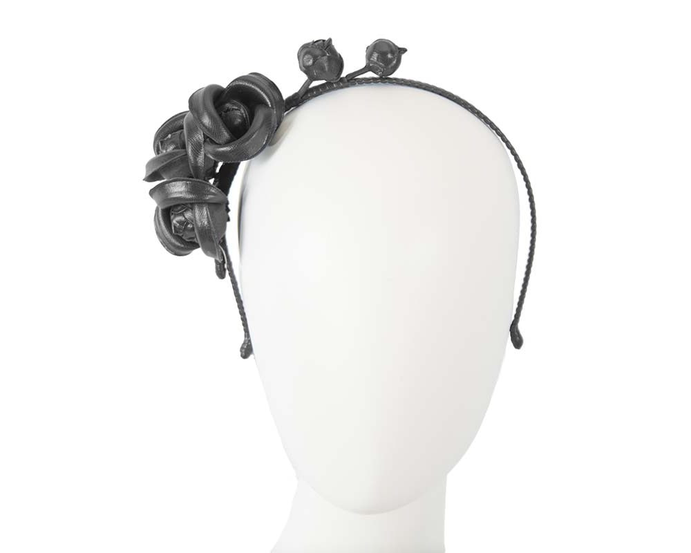 Black leather flowers headband by Max Alexander - Hats From OZ UK | J377B Black leather flowers headband by Max Alexander - Hats From OZ UK