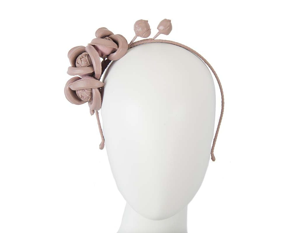 Taupe leather flowers headband by Max Alexander - Hats From OZ UK | J377TP Taupe leather flowers headband by Max Alexander - Hats From OZ UK