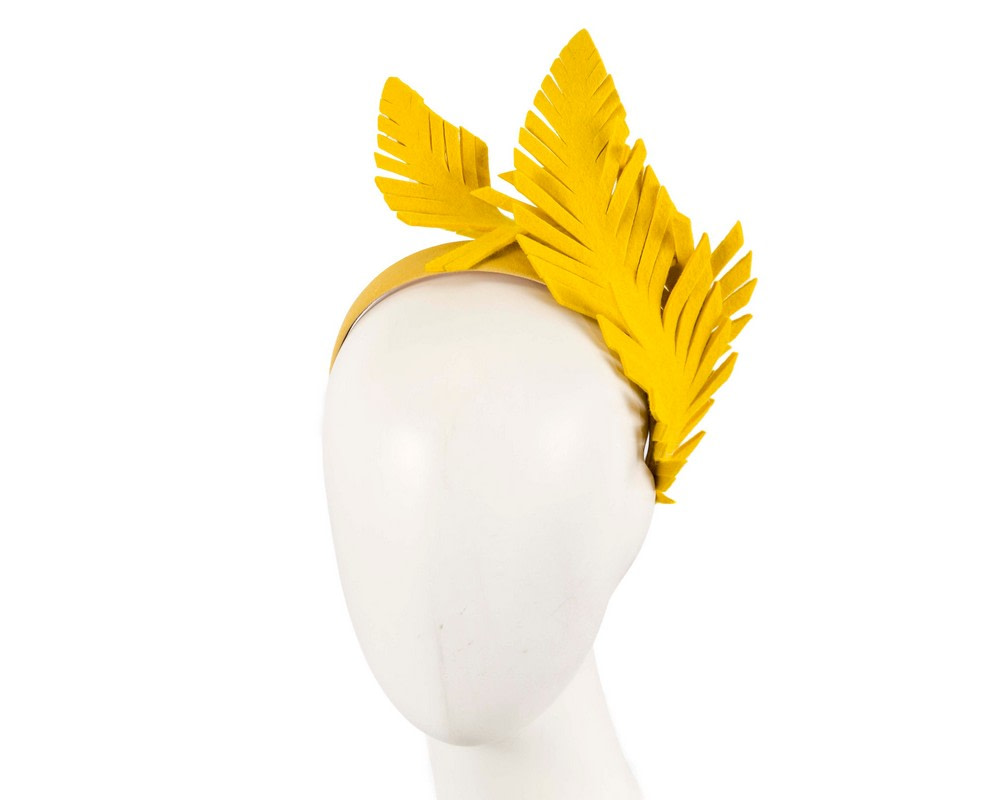 Yellow felt leafs winter racing fascinator by Max Alexander - Hats From OZ UK | J406Y Yellow felt leafs winter racing fascinator by Max Alexander - Hats From OZ UK