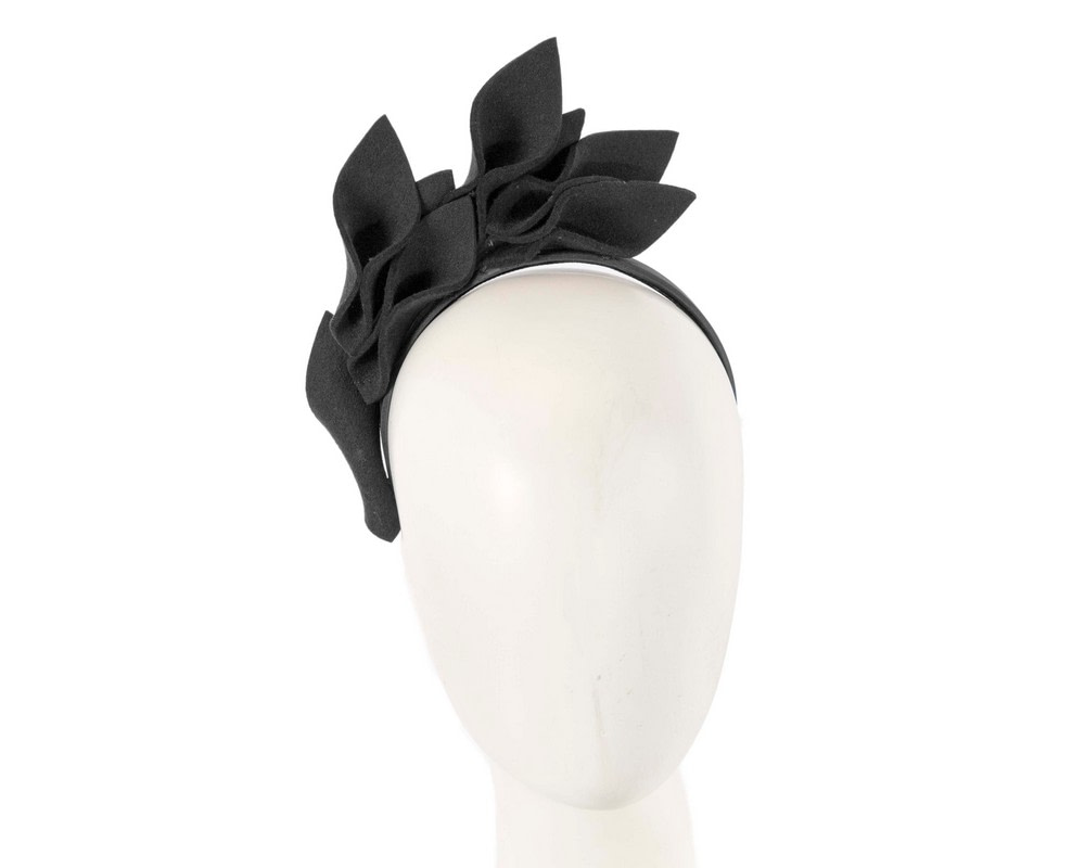 Black felt flowers winter racing fascinator by Max Alexander - Hats From OZ UK | J417B Black felt flowers winter racing fascinator by Max Alexander - Hats From OZ UK