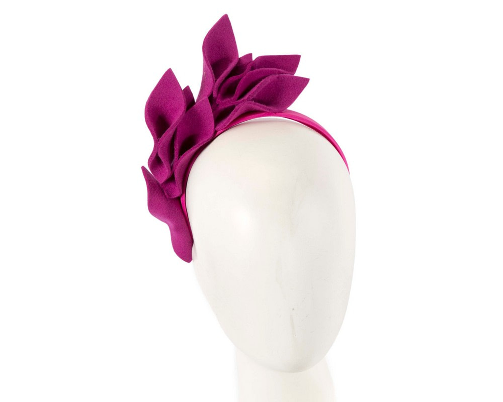Fuchsia felt flowers winter racing fascinator by Max Alexander - Hats From OZ UK | J417F Fuchsia felt flowers winter racing fascinator by Max Alexander - Hats From OZ UK