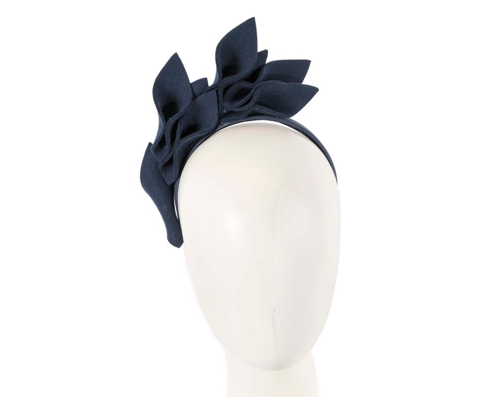 Navy felt flowers winter racing fascinator by Max Alexander - Hats From OZ UK | J417N Navy felt flowers winter racing fascinator by Max Alexander - Hats From OZ UK