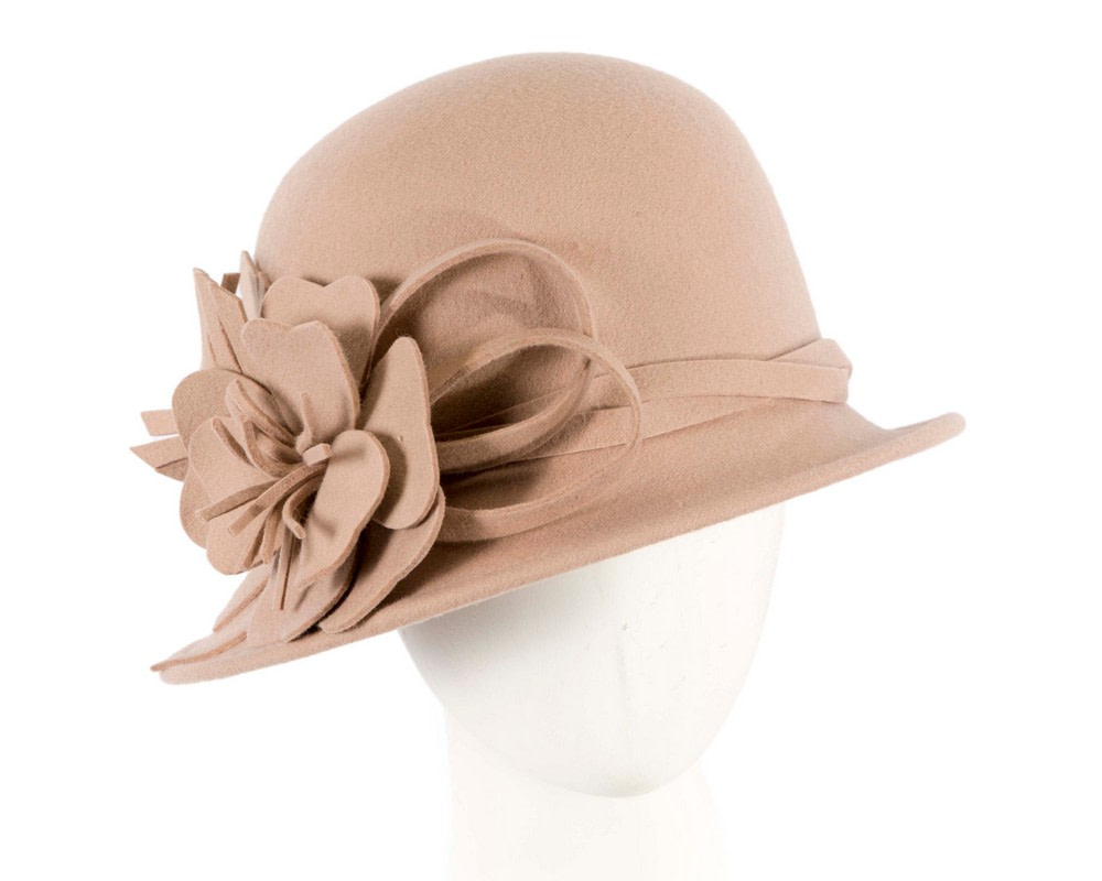 Beige felt winter hat with flower by Max Alexander J437 - Hats From OZ UK