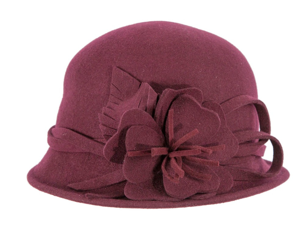 Plum color felt winter hat with flower by Max Alexander J437 - Hats From OZ UK Plum color felt winter hat with flower by Max Alexander J437 - Image 4