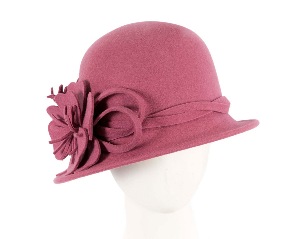 Rose pink felt winter hat with flower by Max Alexander - Hats From OZ UK | J437RS Rose pink felt winter hat with flower by Max Alexander - Hats From OZ UK