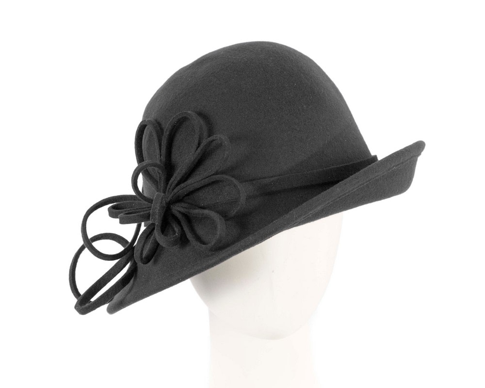Black felt winter hat with flower by Max Alexander J439 - Hats From OZ UK