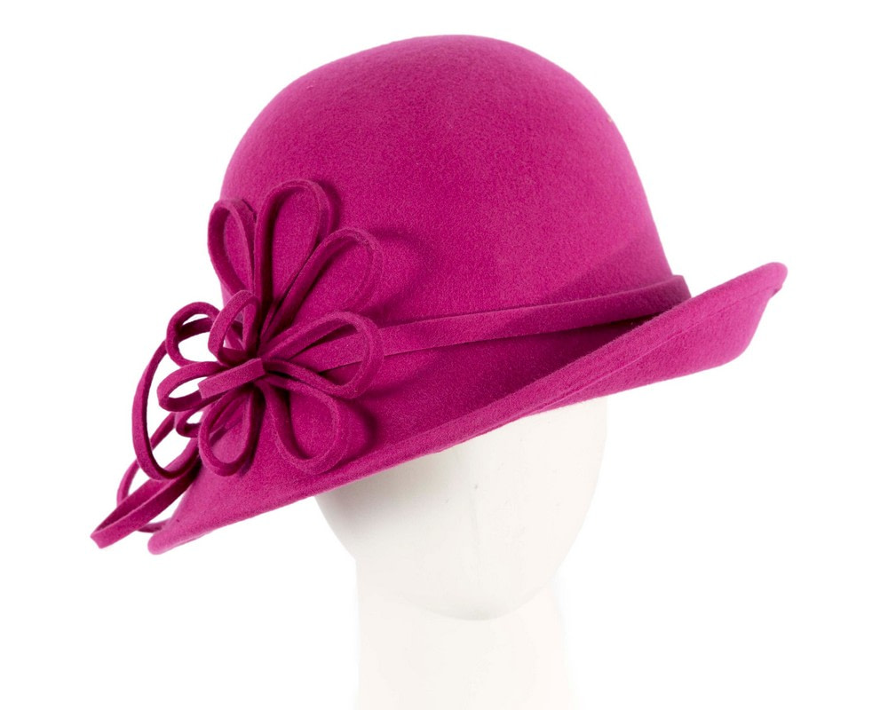 Fuchsia felt winter hat with flower by Max Alexander - Hats From OZ UK Fuchsia felt winter hat with flower by Max Alexander
