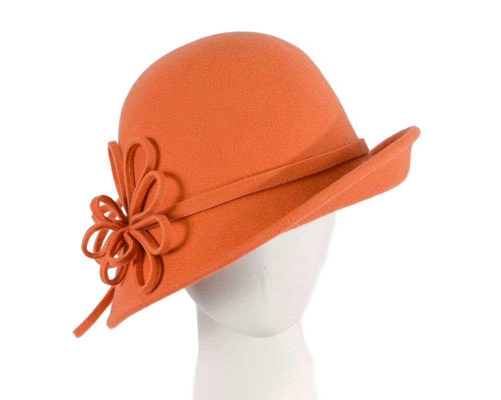 Orange felt winter hat with flower by Max Alexander - Hats From OZ UK | J439OR Orange felt winter hat with flower by Max Alexander - Hats From OZ UK