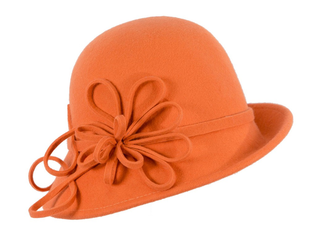 Orange felt winter hat with flower by Max Alexander - Image 2