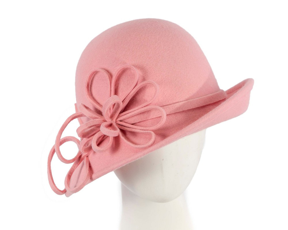 Pink felt winter hat with flower by Max Alexander J439 - Hats From OZ UK | J439PI Pink felt winter hat with flower by Max Alexander J439 - Hats From OZ UK