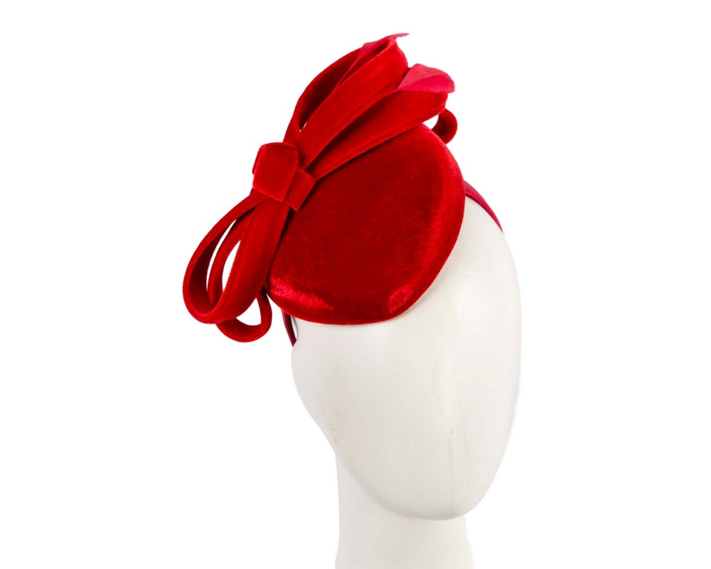 Red velvet pillbox winter fascinator - Hats From OZ UK | J441R Red velvet pillbox winter fascinator - Hats From OZ UK