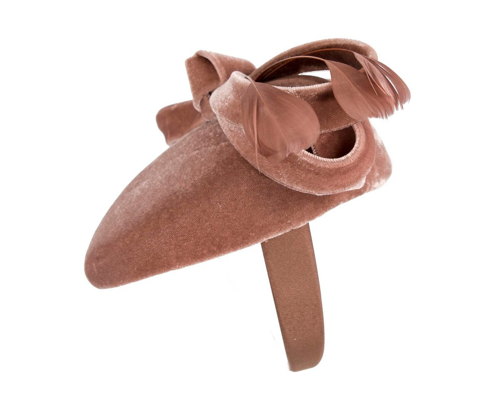 Taupe velvet pillbox winter fascinator - Hats From OZ UK Taupe velvet pillbox winter fascinator - Image 3