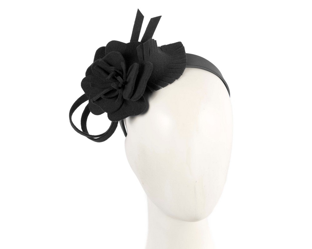 Black felt flower winter fascinator by Max Alexander - Hats From OZ UK