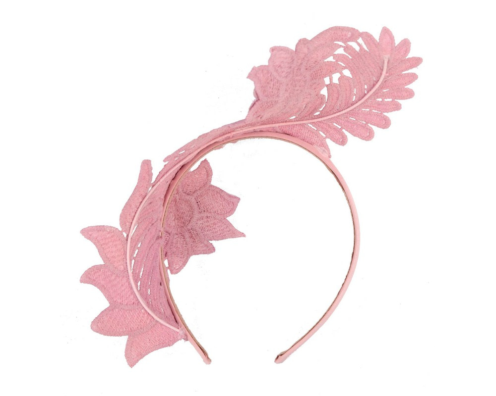 Elegant Dusty Pink Lace Fascinator by Max Alexander - Hats From OZ UK Elegant Dusty Pink Lace Fascinator by Max Alexander - Image 4
