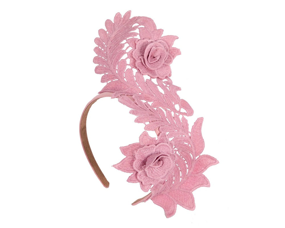 Elegant Dusty Pink Lace Fascinator by Max Alexander - Hats From OZ UK Elegant Dusty Pink Lace Fascinator by Max Alexander - Image 2