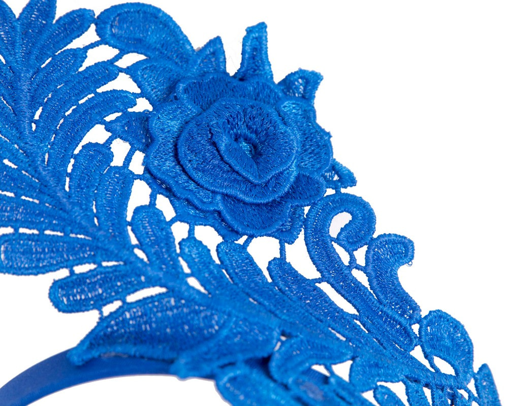 Elegant Royal Blue Lace Fascinator by Max Alexander - Hats From OZ UK Elegant Royal Blue Lace Fascinator by Max Alexander - Image 3