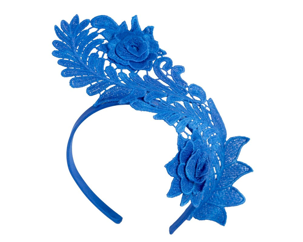 Elegant Royal Blue Lace Fascinator by Max Alexander - Hats From OZ UK Elegant Royal Blue Lace Fascinator by Max Alexander - Image 2