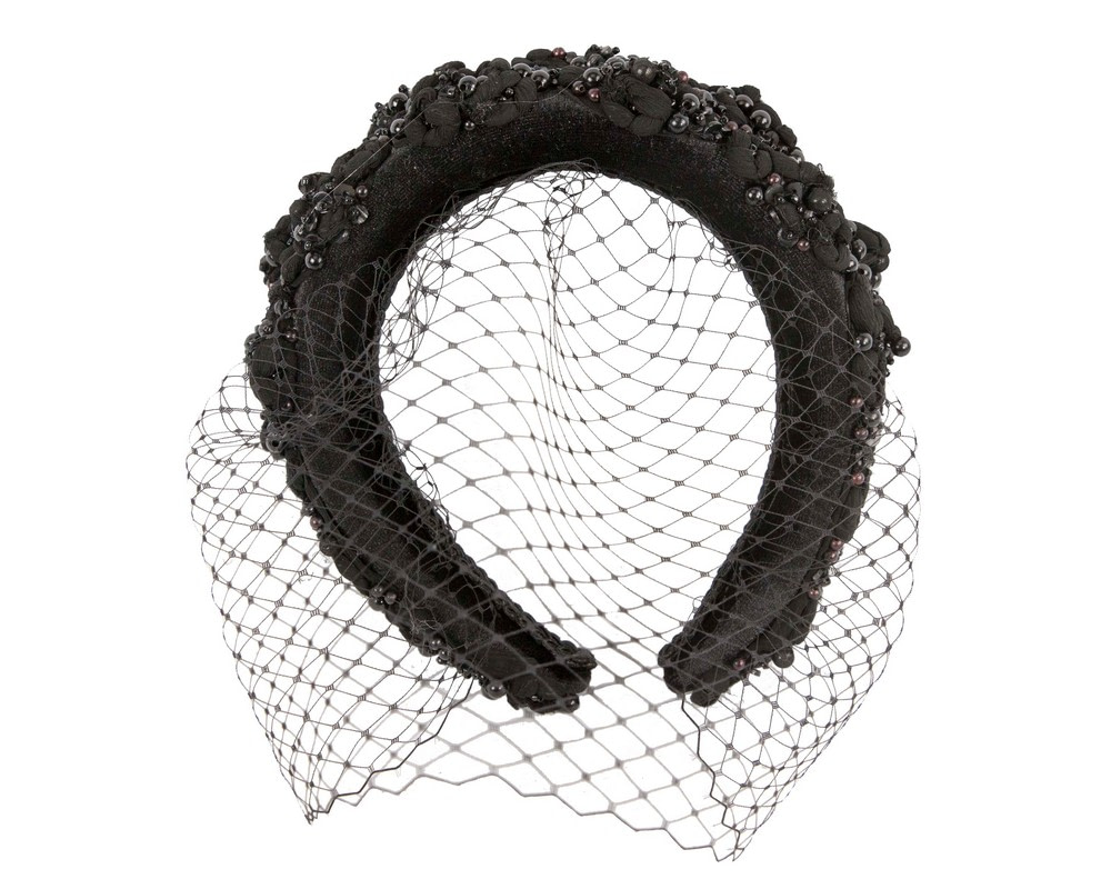 Black designers fascinator headband with veil - Hats From OZ UK Black designers fascinator headband with veil - Image 2
