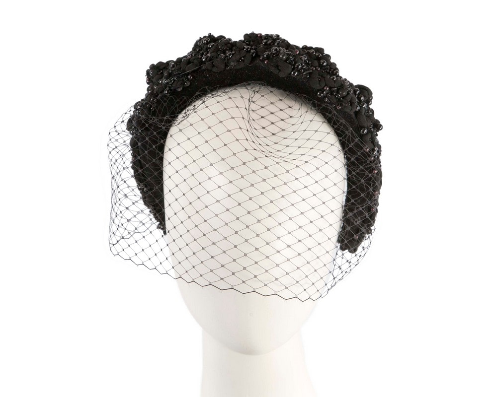 Black designers fascinator headband with veil - Hats From OZ UK Black designers fascinator headband with veil