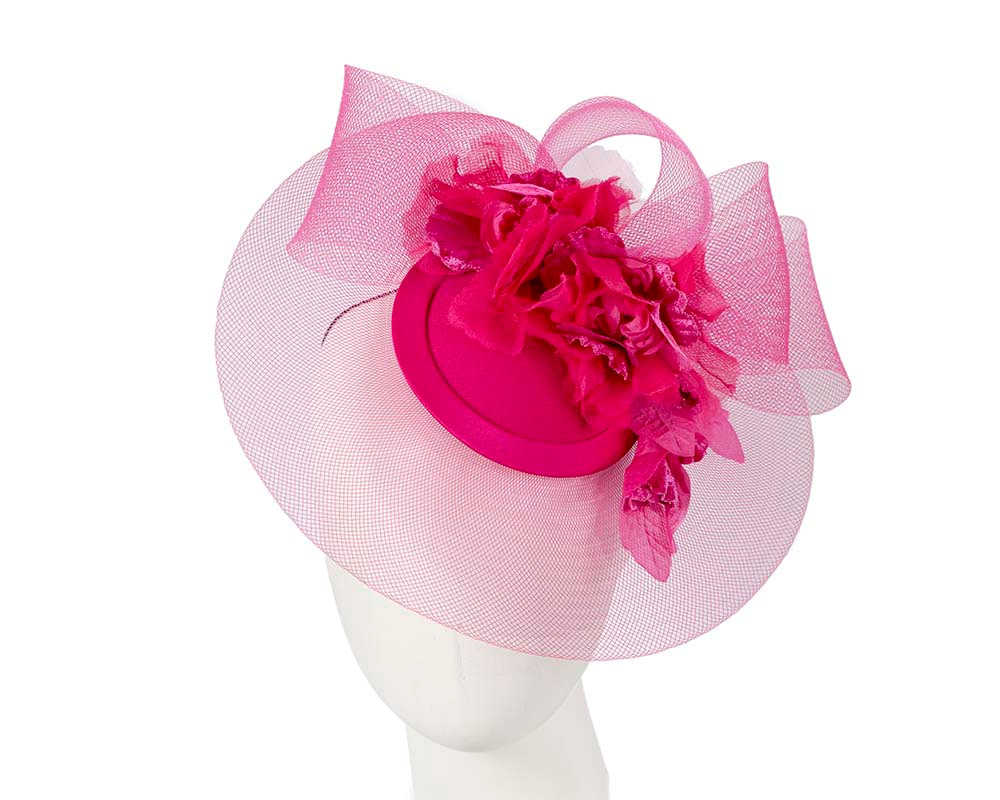 Custom made fuchsia cocktail hat with flowers - Hats From OZ UK | K5021F Custom made fuchsia cocktail hat with flowers - Hats From OZ UK