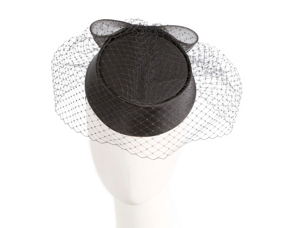 Custom made black pillbox hat with veil - Hats From OZ UK | K5024B Custom made black pillbox hat with veil - Hats From OZ UK