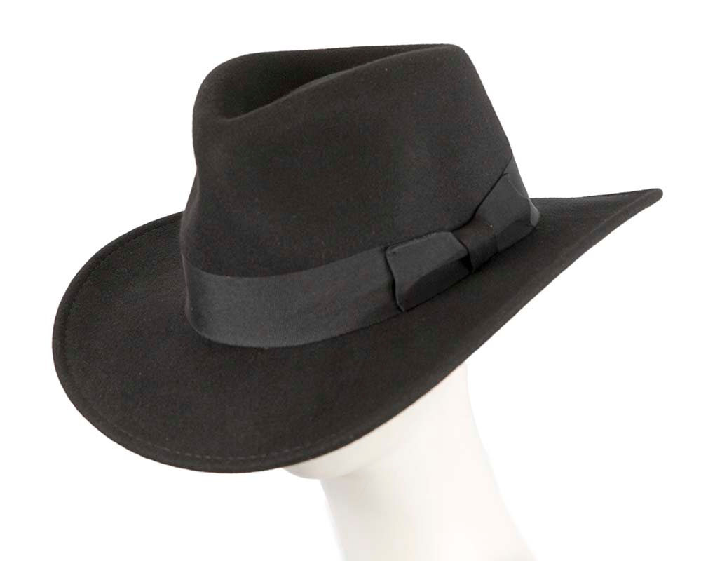Unisex Black Fedora Felt Wide Brim Hat - Hats From OZ UK