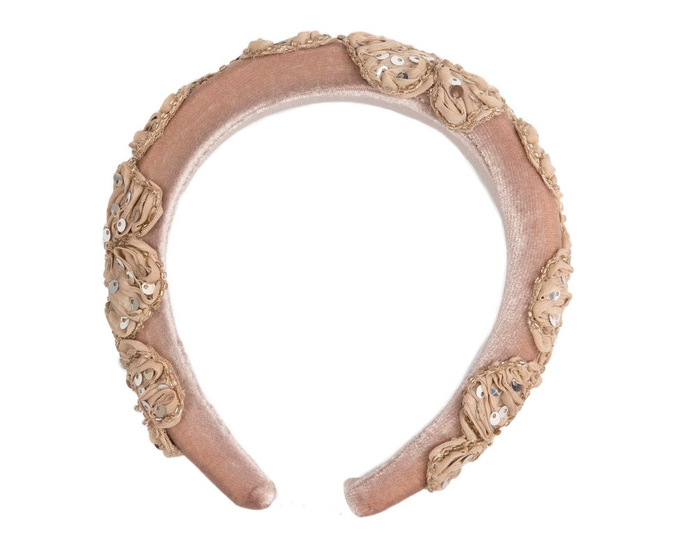 Taupe lace-covered fascinator headband - Hats From OZ UK Taupe lace-covered fascinator headband - Image 2