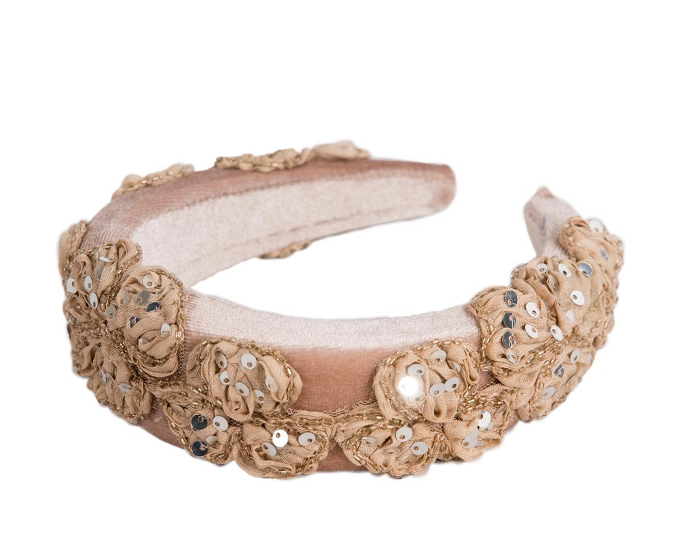 Taupe lace-covered fascinator headband - Hats From OZ UK Taupe lace-covered fascinator headband - Image 3